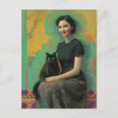 Zwarte Kat en een Dame Glitch Briefkaart (Voorkant)
