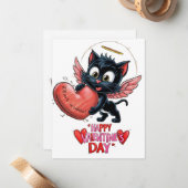 Zwarte kat en een hart vol liefde notitiekaartje (Voorkant / Achterkant in situ)