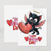 Zwarte kat en een hart vol liefde notitiekaartje (Voorkant / Achterkant)