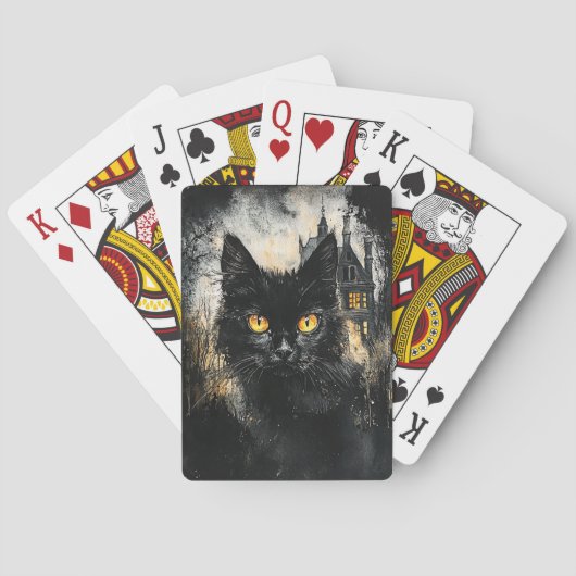 Zwarte kat en een spookhuis speelkaartdek pokerkaarten (Achterkant)