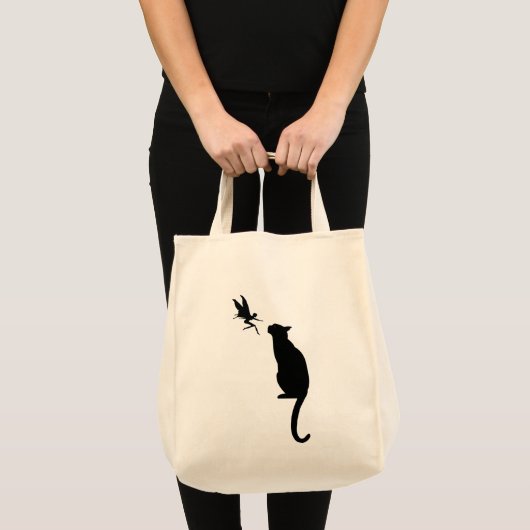 Zwarte kat en fijn silhouet tote bag (Voorkant (product))