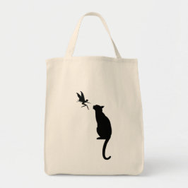 Zwarte kat en fijn silhouet tote bag