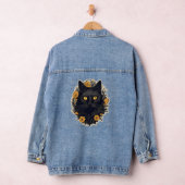 Zwarte kat en gele bloemen denim jacket (Hangar)