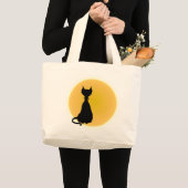 Zwarte kat en gele moon Halloween Art Grote Tote Bag (Voorkant (product))
