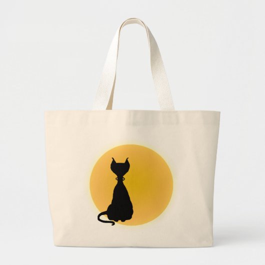 Zwarte kat en gele moon Halloween Art Grote Tote Bag (Voorkant)