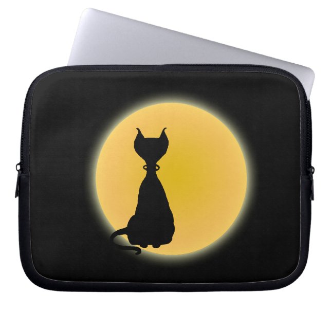 Zwarte kat en gele moon Halloween Art Laptop Sleeve (Voorkant)