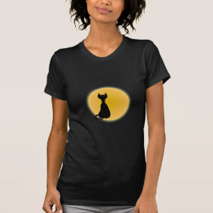 Zwarte kat en gele moon Halloween Art T-shirt