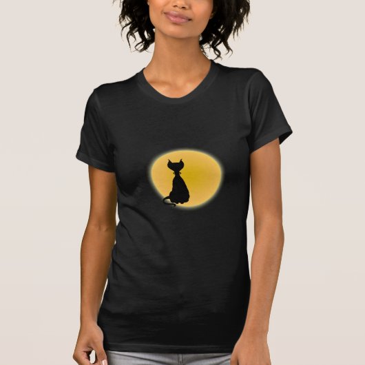 Zwarte kat en gele moon Halloween Art T-shirt (Voorkant)