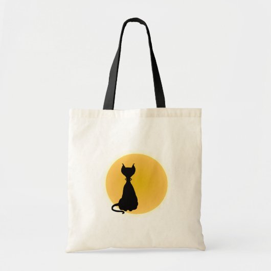 Zwarte kat en gele moon Halloween Art Tote Bag (Voorkant)