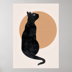 Zwarte kat en gele zon Poster