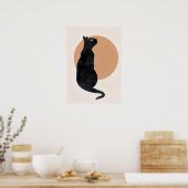 Zwarte kat en gele zon Poster (Keuken)