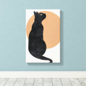Zwarte kat en gele zon Poster Canvas Afdruk (Insitu (Houten vloer))