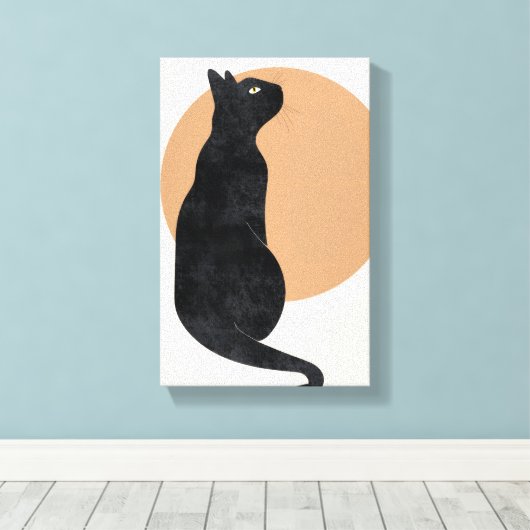 Zwarte kat en gele zon Poster Canvas Afdruk (Insitu (Houten vloer))