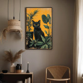  zwarte kat en gepotte Planten Poster