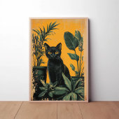  zwarte kat en gepotte Planten Poster