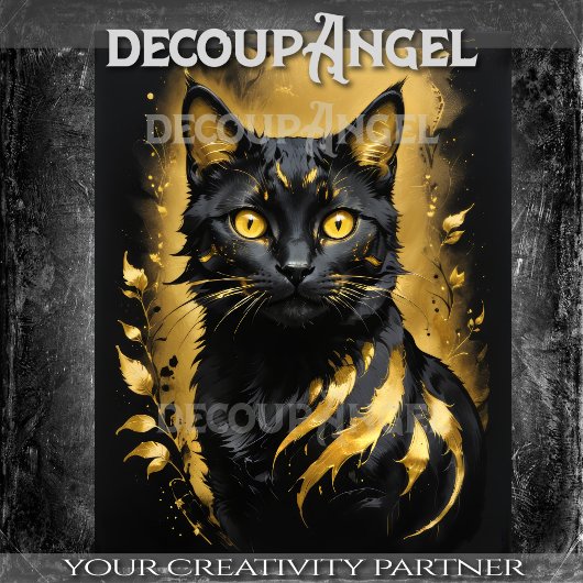 Zwarte kat en goud - Decoupage- Tissuepapier