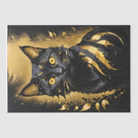 Zwarte kat en goud - Decoupage- Tissuepapier (Voorkant)