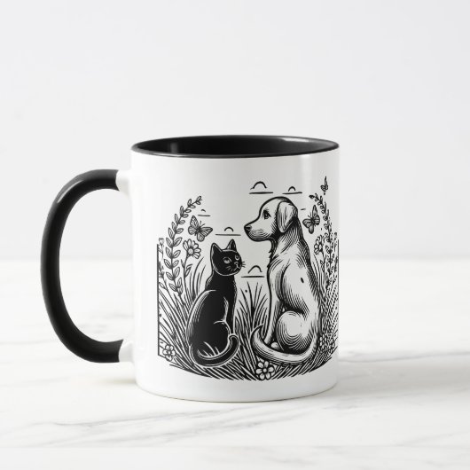 Zwarte Kat en Gouden Retriever Silhouet Mok (Links)