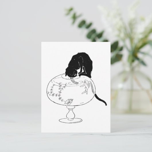 Zwarte kat en goudvis, Alexandre Steinlen Briefkaart (Staand voorkant)