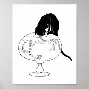 Zwarte kat en goudvis, Alexandre Steinlen Poster