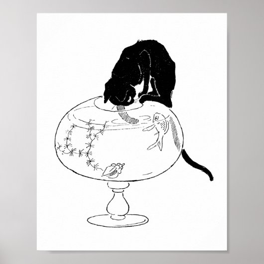 Zwarte kat en goudvis, Alexandre Steinlen Poster (Voorkant)