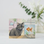 Zwarte kat en goudvis Briefkaart (Staand voorkant)