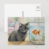 Zwarte kat en goudvis Briefkaart (Voorkant / Achterkant)