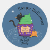 Zwarte Kat en Halloween Cupcake Blauwe Stickers (Voorkant)