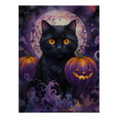Zwarte kat en Halloween pompoenen op Moonlight Perfect Poster (Voorkant)