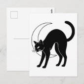 Zwarte Kat en Halve Maan Lijnkunst Briefkaart (Voorkant / Achterkant)