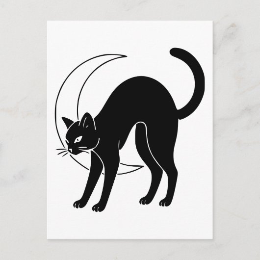 Zwarte Kat en Halve Maan Lijnkunst Briefkaart (Voorkant)