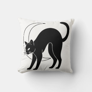 Zwarte Kat en Halve Maan Lijnkunst Kussen