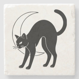 Zwarte Kat en Halve Maan Lijnkunst Stenen Onderzetter