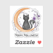 Zwarte kat en halve maan voor Happy Halloween Sticker (Vel)