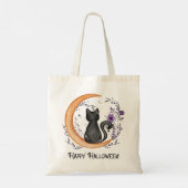 Zwarte kat en halve maan voor Happy Halloween Tote Bag (Achterkant)