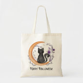 Zwarte kat en halve maan voor Happy Halloween Tote Bag (Voorkant)