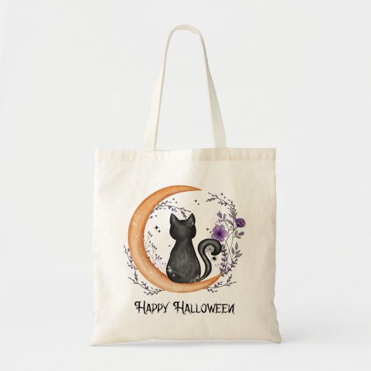 Zwarte kat en halve maan voor Happy Halloween Tote Bag (Voorkant)