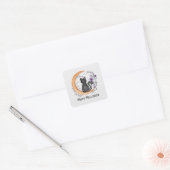 Zwarte kat en halve maan voor Happy Halloween Vierkante Sticker (Envelop)