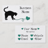 Zwarte kat en hart Garen (Turquoise) Visitekaartje (Voorkant / Achterkant)