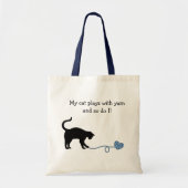Zwarte kat en hart gekapt garen (blauw) tote bag (Voorkant)