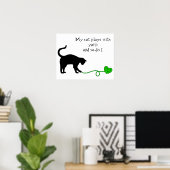 Zwarte kat en hartritmedane garens (kalkgroen) poster (Thuiskantoor)