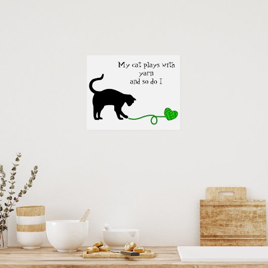 Zwarte kat en hartritmedane garens (kalkgroen) poster (Keuken)