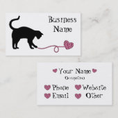 Zwarte kat en hartritmedane garens (roze) visitekaartje (Voorkant / Achterkant)