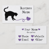 Zwarte kat en hartritmedanten (Paars) Visitekaartje (Voorkant / Achterkant)