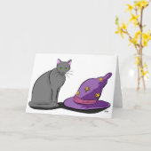 Zwarte kat en heks Pet Kaart (Gele Bloem)
