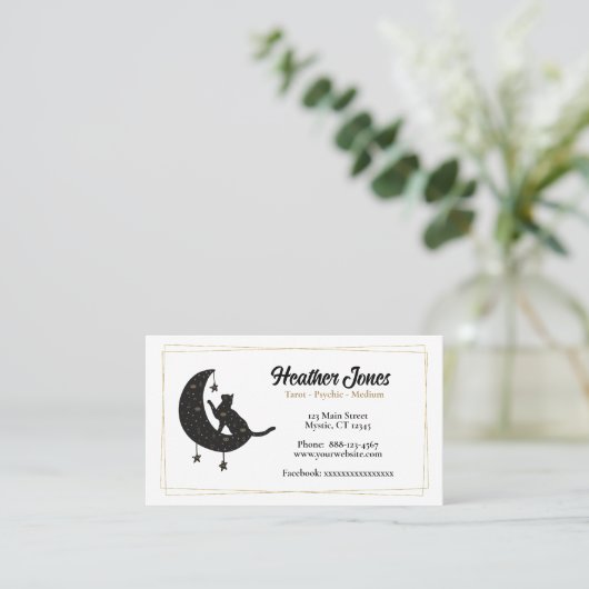 Zwarte kat en hemelmaan visitekaartje (Staand voorkant)