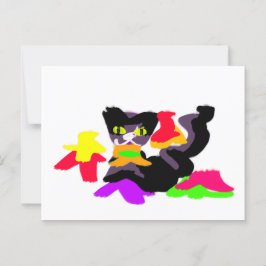 Zwarte kat en herfstplezier briefkaart