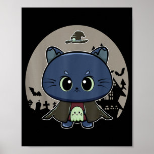 Zwarte Kat En Horror Heks Katachtige Voor Hallowee Poster