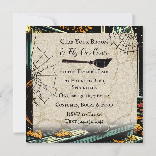 Zwarte kat en Jack-O = Lantaarn Halloween Kaart (Achterkant)