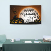 Zwarte kat en Jack o lantaarns zwart en sinaasappe Spandoek (Beurs)